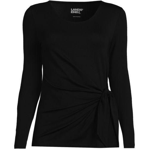 Langarmshirt mit Knotendetail aus Baumwolle/Modal-Mix, Damen,  Schwarz, Elasthan/Baumwoll-Mischung, by Lands' End