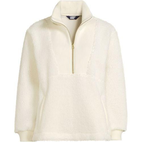 Teddy-Pullover mit Reißverschluss, Damen,  Weiß, Polyester, by Lands' End