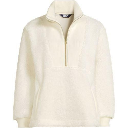 Teddy-Pullover mit Reißverschluss, Damen,  Weiß, Polyester, by Lands' End