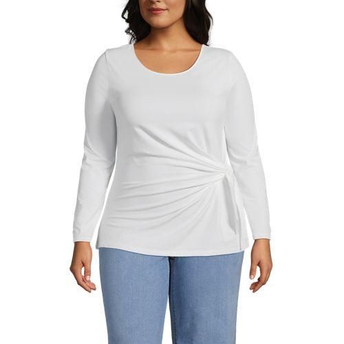 Langarmshirt mit Knotendetail aus Baumwolle/Modal-Mix, Damen,  Weiß, Elasthan/Polyester-Mischung, by Lands' End