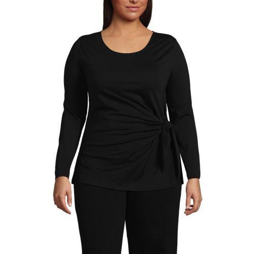 Langarmshirt mit Knotendetail aus Baumwolle/Modal-Mix, Damen,  Schwarz, Elasthan/Polyester-Mischung, by Lands' End