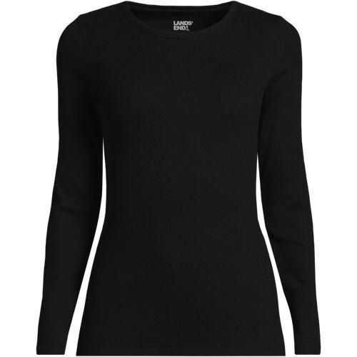 Langarmshirt aus mikrofeinem Baumwollripp, Damen,  Schwarz, Baumwolle/Elasthan, by Lands' End