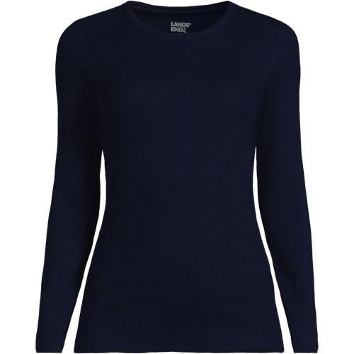 Langarmshirt aus mikrofeinem Baumwollripp, Damen,  Blau, Baumwolle/Elasthan, by Lands' End