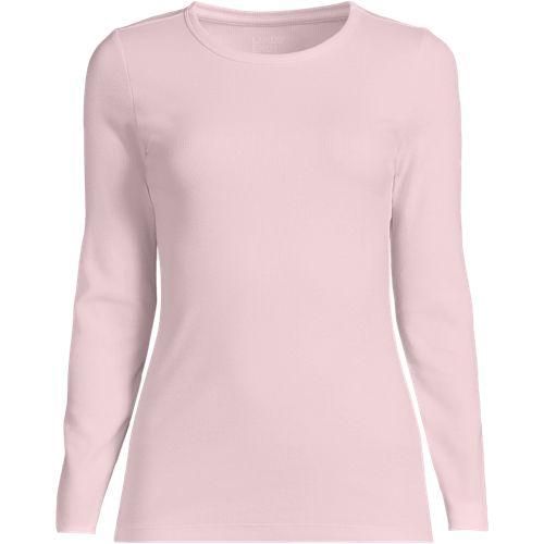 Langarmshirt aus mikrofeinem Baumwollripp, Damen,  Pink, Baumwolle/Elasthan, by Lands' End