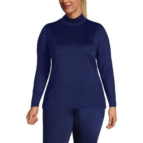 Funktionsshirt mit Rollkragen THERMASKIN, Damen,  Blau, Polyester-Mischung, by Lands' End
