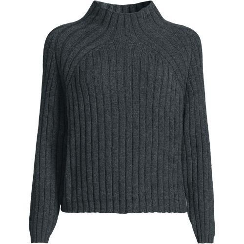 Pullover aus softem Rippstrick, Damen,  Schwarz, Baumwolle/Wolle/Nylon, by Lands' End