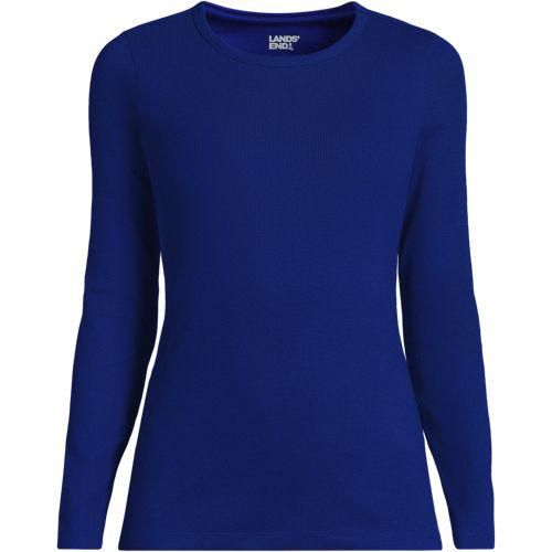 Langarmshirt aus mikrofeinem Baumwollripp, Damen,  Blau, Baumwolle/Elasthan, by Lands' End