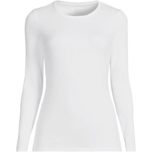Langarmshirt aus mikrofeinem Baumwollripp, Damen,  Weiß, Baumwolle/Elasthan, by Lands' End