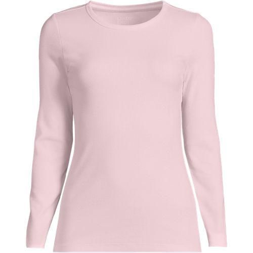 Langarmshirt aus mikrofeinem Baumwollripp, Damen,  Pink, Baumwolle/Elasthan, by Lands' End