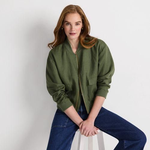 Leinen-Bomberjacke, Damen,  Grün, Leinen, by Lands' End