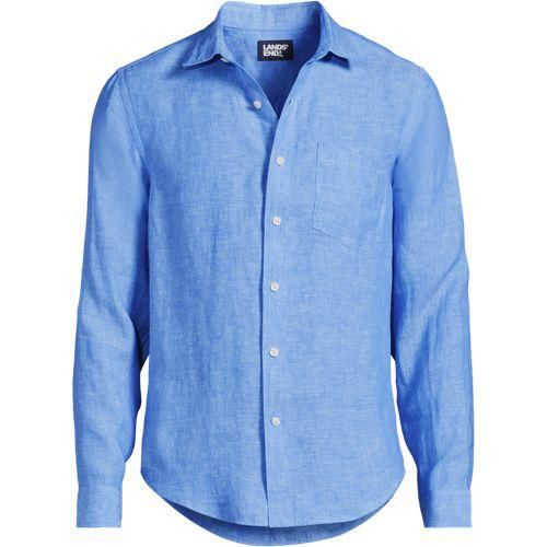 Leinenhemd mit langen Ärmeln, Herren,  Blau, Leinen, by Lands' End