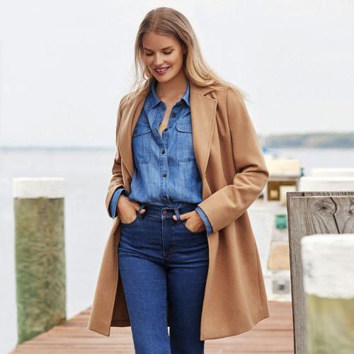 Klassischer Wollmantel, Damen,  Beige, Wolle/Woll-Mischung/Polyester-Mischung, by Lands' End