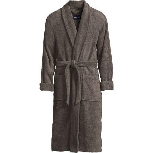 Bademantel aus türkischem Frottee, Herren,  Grau, Baumwolle, by Lands' End