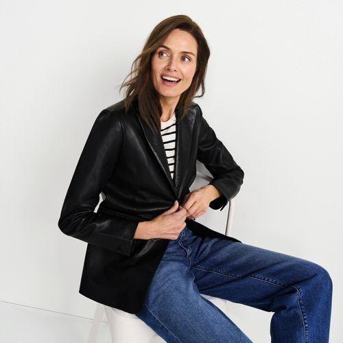Lederblazer, Damen,  Schwarz, Leder, by Lands' End