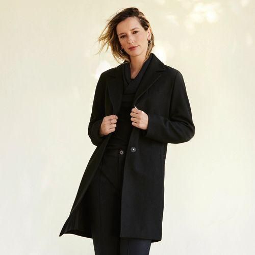 Klassischer Wollmantel, Damen,  Schwarz, Wolle/Woll-Mischung/Polyester-Mischung, by Lands' End