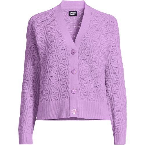 Cardigan aus Leinenmix, Damen,  Lila, Baumwolle/Leinen/Baumwoll-Mischung, by Lands' End