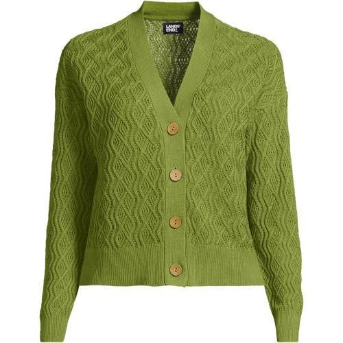 Cardigan aus Leinenmix, Damen,  Grün, Baumwolle/Leinen/Baumwoll-Mischung, by Lands' End