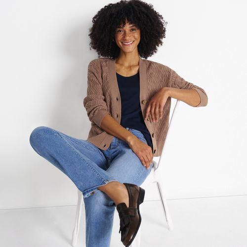 Cardigan aus Leinenmix, Damen,  Braun, Baumwolle/Leinen/Baumwoll-Mischung, by Lands' End