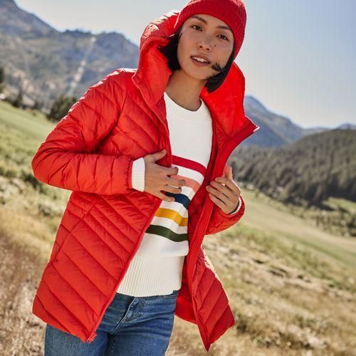 Daunenjacke WANDERWEIGHT Verstaubar Ultraleicht mit Kapuze, Damen,  Orange, Nylon/Daunen, by Lands' End