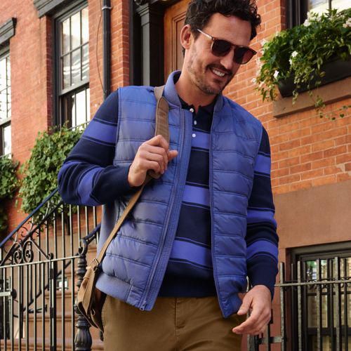 Steppweste mit Strickseiten, Herren,  Blau, Nylon/Polyacryl/Polyester-Mischung, by Lands' End
