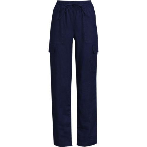 Leinen-Cargohose mit Dehnbund, Damen,  Blau, Leinen, by Lands' End