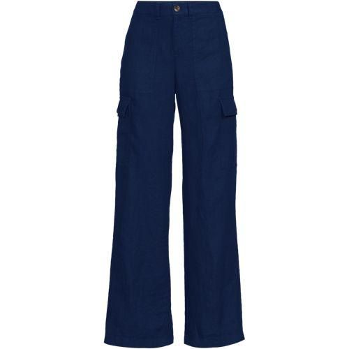 Leinen-Cargohose mit weitem Bein, Damen,  Blau, Leinen, by Lands' End