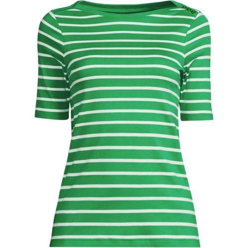 Supima-Shirt aus Baumwolle mit U-Boot-Ausschnitt, Damen,  Grün, Baumwolle, by Lands' End