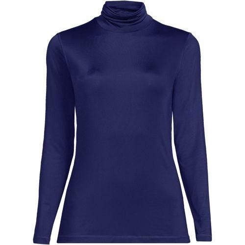 Funktionsshirt mit Rollkragen THERMASKIN, Damen,  Blau, Polyester-Mischung, by Lands' End