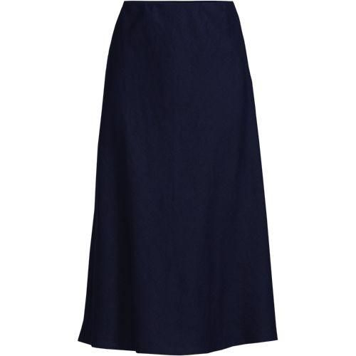 Leinen-Midirock im Schrägschnitt, Damen,  Blau, Leinen, by Lands' End