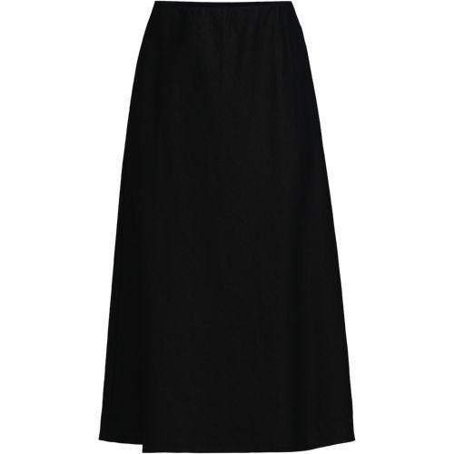 Leinen-Midirock im Schrägschnitt, Damen,  Schwarz, Leinen, by Lands' End