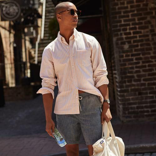 Chino-Shorts mit Dehnbund, Herren,  Blau, Baumwolle/Elasthan/Leinen, by Lands' End