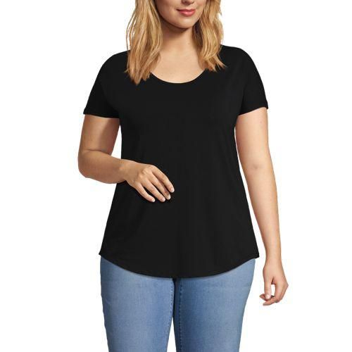 Shirt aus Baumwolle/Modal-Mix mit Ballett-Ausschnitt, Damen,  Schwarz, Baumwolle Modal, by Lands' End