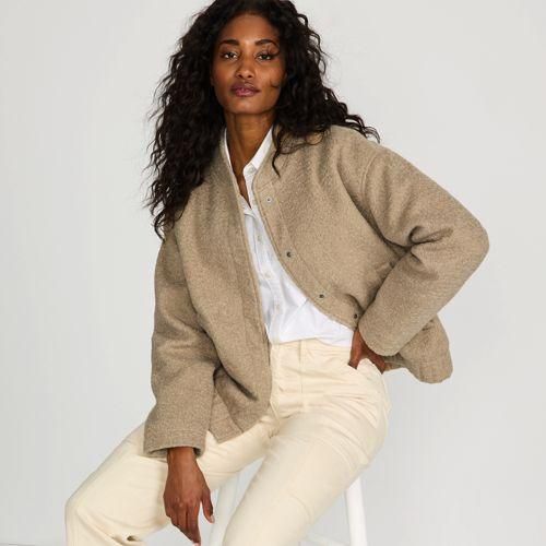Fleecejacke in Curly-Optik, Damen,  Beige, Polyester, by Lands' End