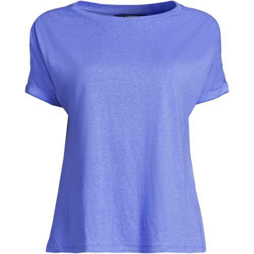 Leinen/Modal-Shirt mit kurzen Ärmeln, Damen,  Blau, Leinen/Baumwolle Modal, by Lands' End