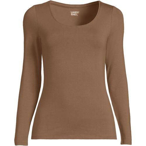 Baumwolle/Modal-Shirt mit Ballett-Ausschnitt, Damen,  Braun, Baumwolle Modal, by Lands' End