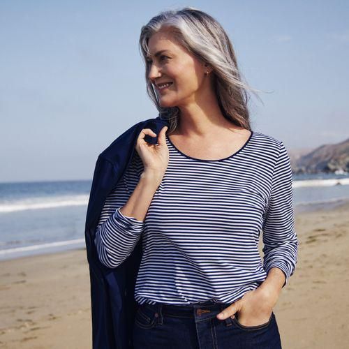 Baumwolle/Modal-Shirt mit Ballett-Ausschnitt, Damen,  Blau, Baumwolle Modal, by Lands' End