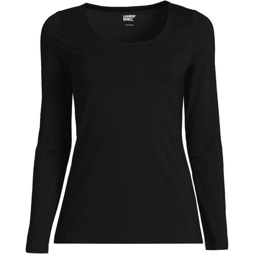 Baumwolle/Modal-Shirt mit Ballett-Ausschnitt, Damen,  Schwarz, Baumwolle Modal, by Lands' End