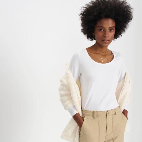 Baumwolle/Modal-Shirt mit Ballett-Ausschnitt, Damen,  Weiß, Baumwolle Modal, by Lands' End
