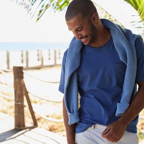 Super-T Kurzarm-Shirt mit Brusttasche, Classic Fit, Herren,  Blau, Baumwolle, by Lands' End