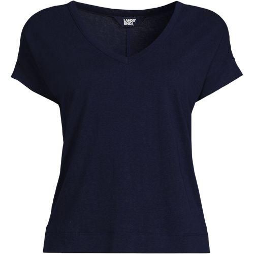Leinen/Modal-Shirt mit V-Ausschnitt, Damen,  Blau, Leinen/Baumwolle Modal, by Lands' End