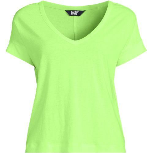 Leinen/Modal-Shirt mit V-Ausschnitt, Damen,  Grün, Leinen/Baumwolle Modal, by Lands' End
