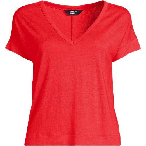 Leinen/Modal-Shirt mit V-Ausschnitt, Damen,  Orange, Leinen/Baumwolle Modal, by Lands' End
