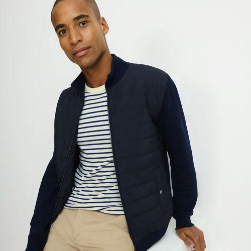 Strickjacke mit Stepp-Einsatz und Reißverschluss, Herren,  Blau, by Lands' End