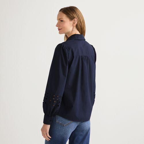 Hemdbluse mit Cutout-Detail, Damen,  Blau, Baumwolle, by Lands' End