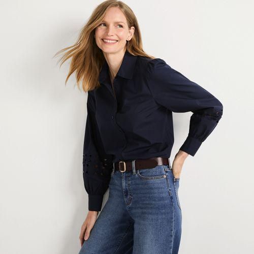Hemdbluse mit Cutout-Detail, Damen,  Blau, Baumwolle, by Lands' End