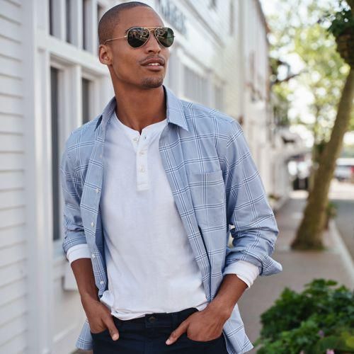 Super-T Langarm-Henleyshirt, Classic Fit, Herren,  Weiß, Baumwolle, by Lands' End