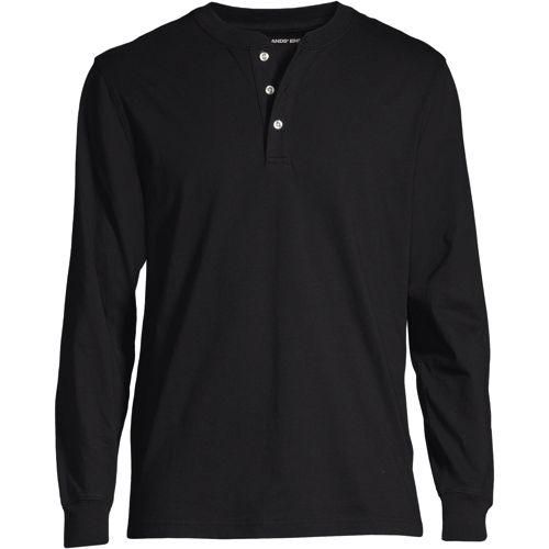 Super-T Langarm-Henleyshirt, Classic Fit, Herren,  Schwarz, Baumwolle, by Lands' End