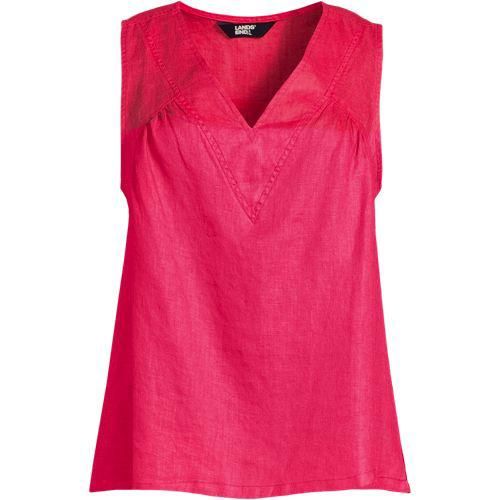 Leinen-Top mit V-Ausschnitt, Damen,  Pink, Leinen, by Lands' End