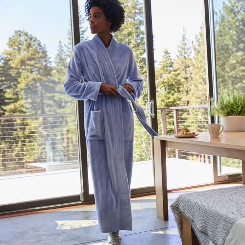 Bademantel aus Plüsch-Fleece, Damen,  Blau, Polyester, by Lands' End