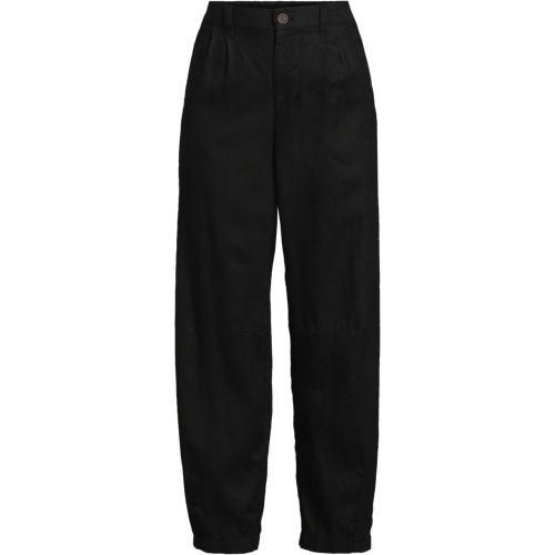 Leinen-Barrelhose mit Bundfalten, Damen,  Schwarz, Leinen, by Lands' End